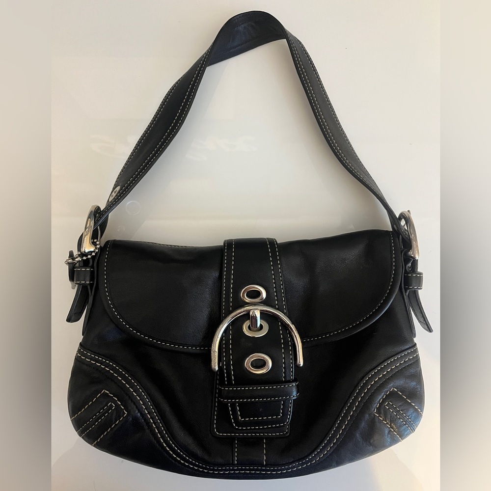 Black leather classic coach shoulder bag